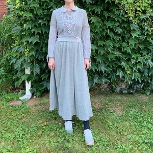 Grey rustic mori floral embroidered maxi dress